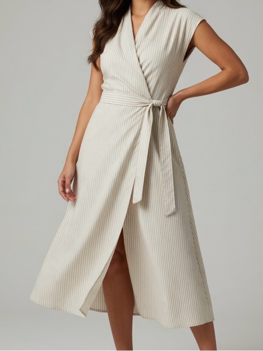 Wassio Classic Cream Stripe Wrap Dress XS